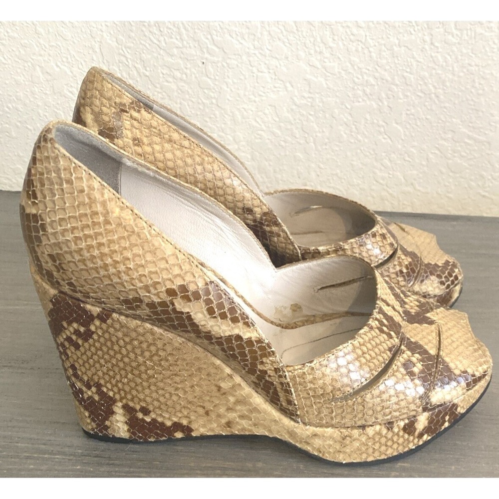Robert Clergerie Barneys New York Snakeskin Print Peep Toe Platform Wedges SZ 6